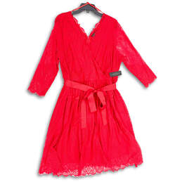 NWT Womens Red Lace Surplice Neck Tie Waist Back Zip A-Line Dress Size 20