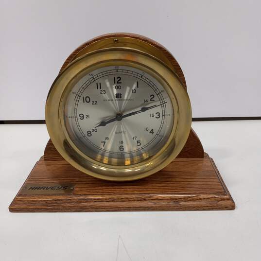 Bey-Berk Brass & Wood & Quartz Mantel Clock image number 2