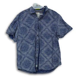 Mens Blue Geo De Mayo Chest Pocket Short Sleeve Camp Button-Up Shirt Sz XL
