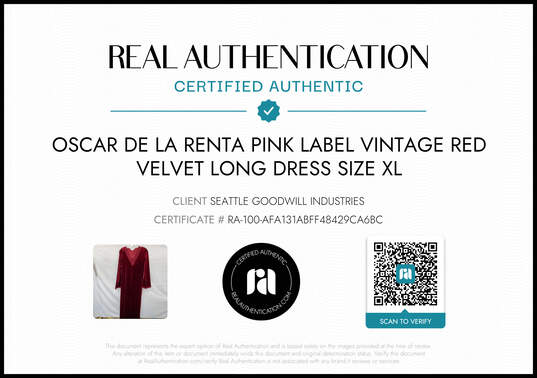 Oscar de la Renta 'Pink Label' Vintage Red Velvet Long Sleeve Dress Women's Size XL - AUTHENTICATED image number 4