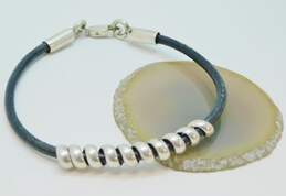 Artisan 925 Modernist Faux Onyx Tiered Teardrop Post Earrings & Coiled Charm Black Cord Bracelet 19.6g alternative image