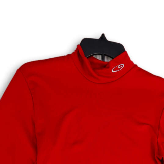 Mens Red Long Sleeve Mock Neck Activewear Pullover T-Shirt Size Small image number 3