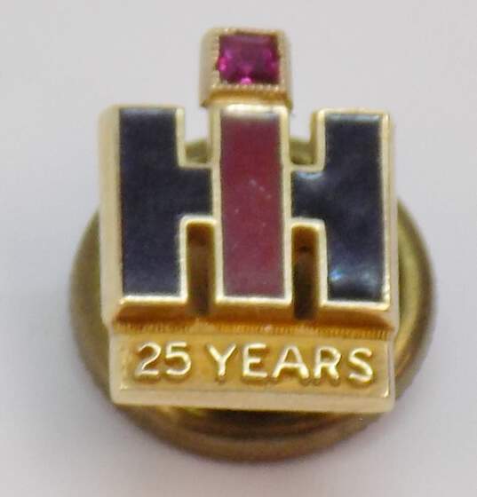 10K Gold Ruby & Enamel Accented IH International Harvester 25 Years Service Pin 1.2g image number 2