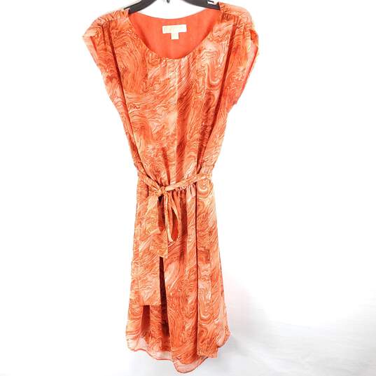 Michael Kors Women Orange Swirls Mid Dress S image number 1
