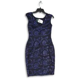 NWT Womens Navy Blue Sequin Round Neck Sleeveless Back Zip Bodycon Dress Size 2 alternative image