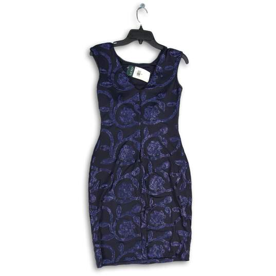NWT Womens Navy Blue Sequin Round Neck Sleeveless Back Zip Bodycon Dress Size 2 image number 2