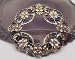 Vintage Symmetalic Sterling Silver & 14K Gold Floral Cutout Design Brooch 9.9g