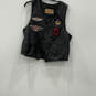 Mens Black Leather Sleeveless Button Front Motorcycle Vest Size 2XL image number 1