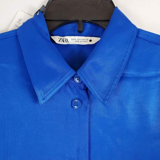 Zara Women Blue Short Sleeve Button Up Shirt NWT sz S image number 3