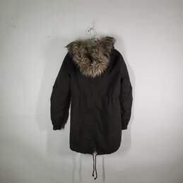 Womens Long Sleeve Chest Pockets Fur Trim Full-Zip Hooded Parka Jacket Size 4 alternative image