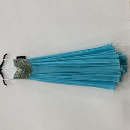 NWT Womens Blue Strapless Sweetheart Neck Rhinestone Maxi Dress Size 0