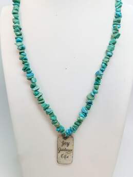Carolyn Pollack Relios 925 Southwestern Stamped Rectangle Pendant Turquoise Beaded Necklace 40.1g