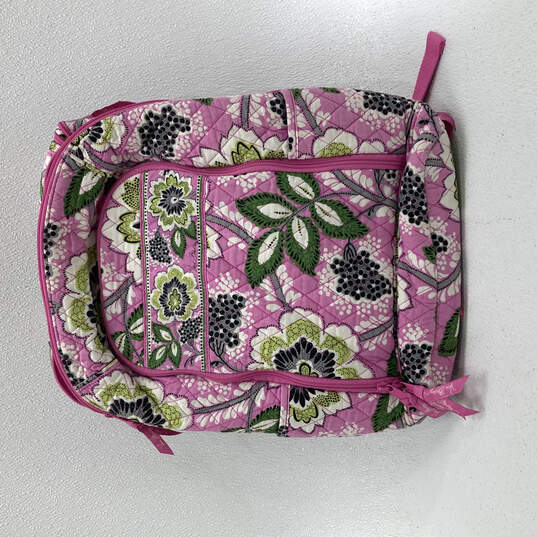 Womens Pink Floral Quilted Inner Divider Shoulder Strap Backpack image number 1