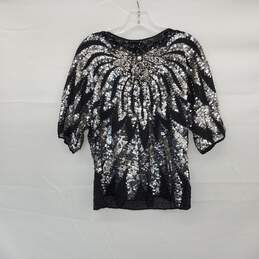 Iris Vintage Black Silver Sequin & Beaded Embellished Top WM Size S alternative image