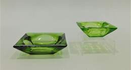 Pair of Vintage Green Glass Square Ashtrays