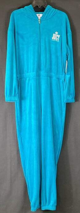 Juicy Couture Blue Velvet-Like Hooded Jump Suit - Size Large