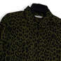 Womens Green Black Leopard Print Long Sleeve Collared Button-Up Shirt S/P image number 3