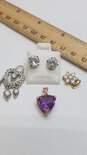 Sterling Silver Amethyst CZ Post Earrings Pendant BD 4pcs 12.0g image number 4