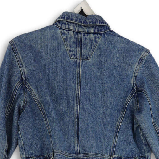 Womens Blue Denim Light Wash Collared Long Sleeve Jean Jacket Size M image number 4