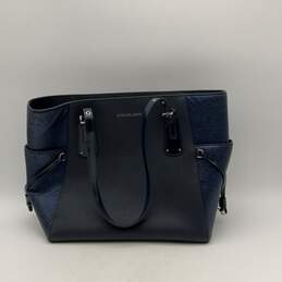 Michael Kors Womens Navy Blue Leather Pockets Bottom Stud Double Strap Tote Bag