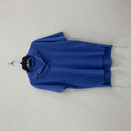 Mens Blue Cotton Short Sleeve Collared Side Slit Golf Polo Shirt Size Medium