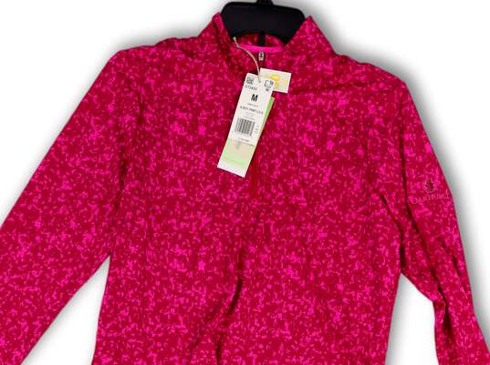 NWT Womens Pink Spotted 1/4 Zip Mock Neck Activewear T-Shirt Size Medium image number 3