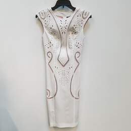 NWT Womens White Embroidered Cutwork Sleeveless Zip Bodycon Dress Size 2