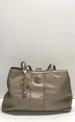 COACH F19413 Bronze Leather Signature Stitch Tote Bag