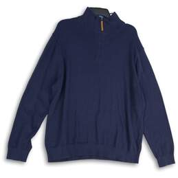 J.Crew Mens Navy Blue Knitted Quarter Zip Mock Neck Pullover Sweater Size XXL