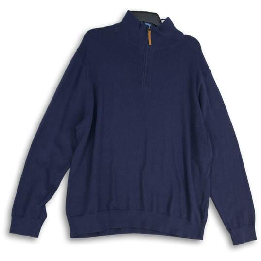J.Crew Mens Navy Blue Knitted Quarter Zip Mock Neck Pullover Sweater Size XXL image number 1