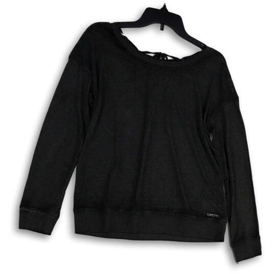 NWT Womens Black Lace-Up Neck Long Sleeve Knitted Pullover Sweater Size S image number 2