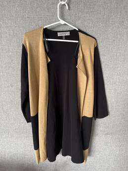 Womens Black Khaki Knit Open Front Long Cardigan Sweater Size L T-0488838-F