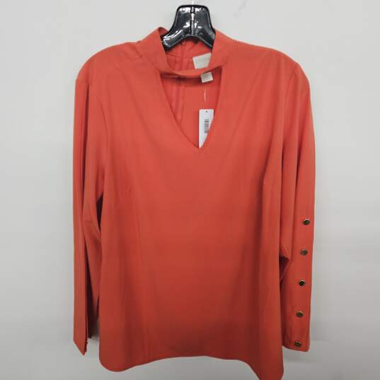 Chico's Orange Long Sleeve Shirt With Choker image number 1