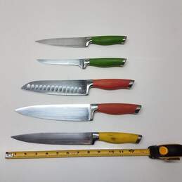 Lot of 5 Colorful Fiesta Stainless China Kitchen Knives - Red, Yellow, Green