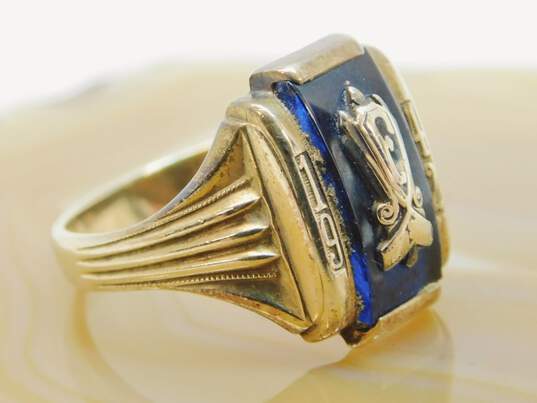 Vintage 10k Yellow Gold Blue Glass Class Ring 5.2g image number 2