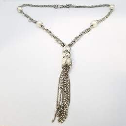 Givenchy Silver Tone Faux Pearl & Crystal Braided Bead 28.5 Chain Necklace Damage  97.6g