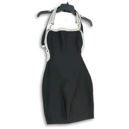 NWT Womens Black Buckle Up Rhinestone Details Bandage Bodycon Dress Size Large