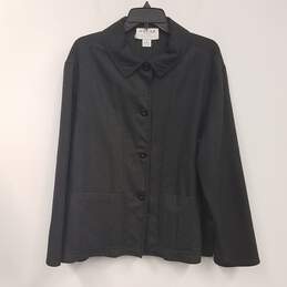 Womens Gray Pockets Long Sleeve Collared Single Breasted Jacket Size 8