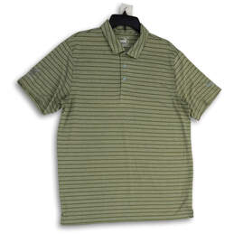 Mens Green Striped Spread Collar Short Sleeve Polo Shirt Size Large