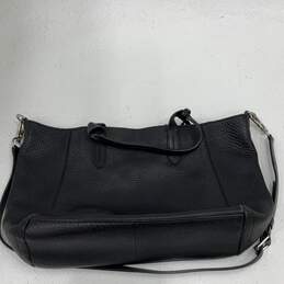 Womens Black Leather Detachable Strap Inner Pockets Charm Shoulder Bag Purse