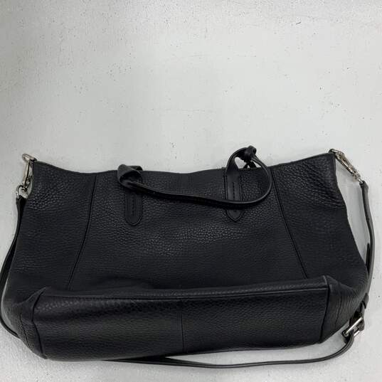Womens Black Leather Detachable Strap Inner Pockets Charm Shoulder Bag Purse image number 1