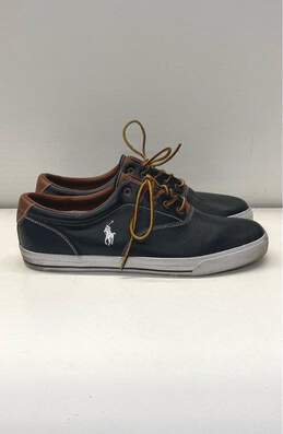 Polo By Ralph Lauren Vaughn Black Leather Lace Up Sneakers Men's Size 16 D