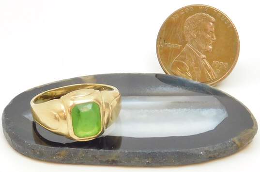 Vintage 10K Yellow Gold Peridot Color Glass Ring 2.3g image number 5