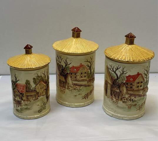 Sears Roebuck and Co. 3 Pc. Set Vintage Ceramics Shelf Canisters/ Cooke Jars image number 1