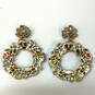 Designer J. Crew Gold-Tone Multicolor Floral Crystal Stone Hoop Earrings image number 3