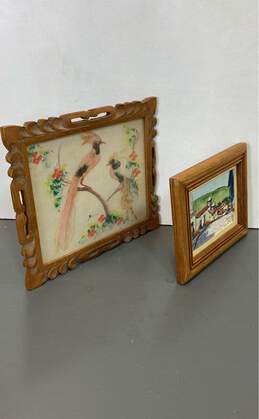 Lot of 2 Framed Art Mexican Feather Craft & Watercolor by Willy Nava Signed 1981 alternative image