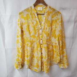 Maeve Button Up LS Yellow Cotton Blouse Women's 6