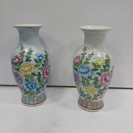 Pair of Floral Porcelain Vases image number 1