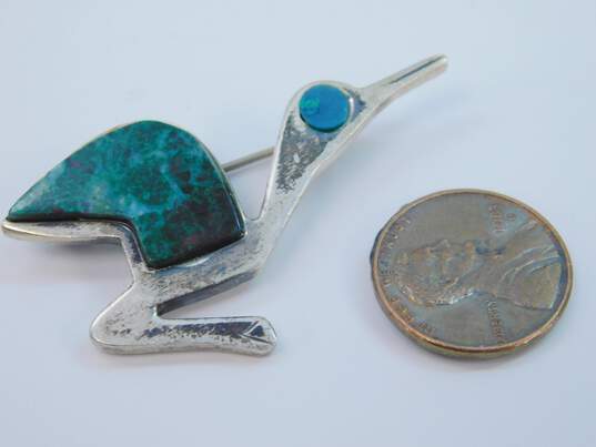 Artisan T Goizueta 925 Sterling Silver Turquoise Bird Brooch 5.3g image number 5