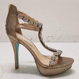 Blue by Betsey Johnson Adore Rhinestone Strappy Heels Champagne 7.5